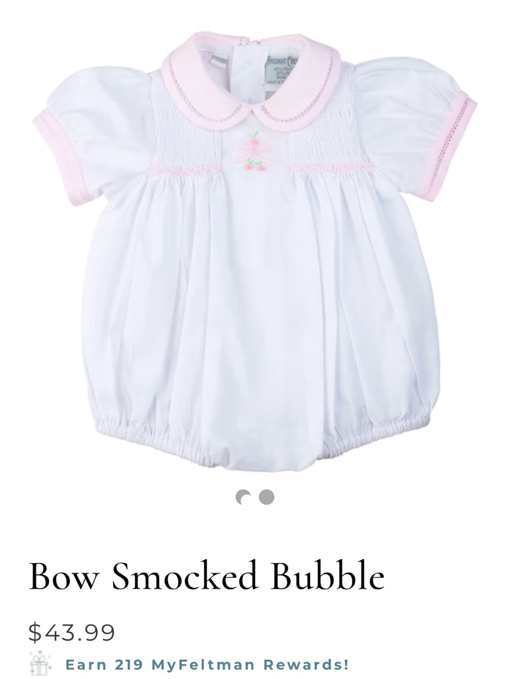 Friedknit Creations Feltman Brothers Pink Bow Smocked Bubble Dress